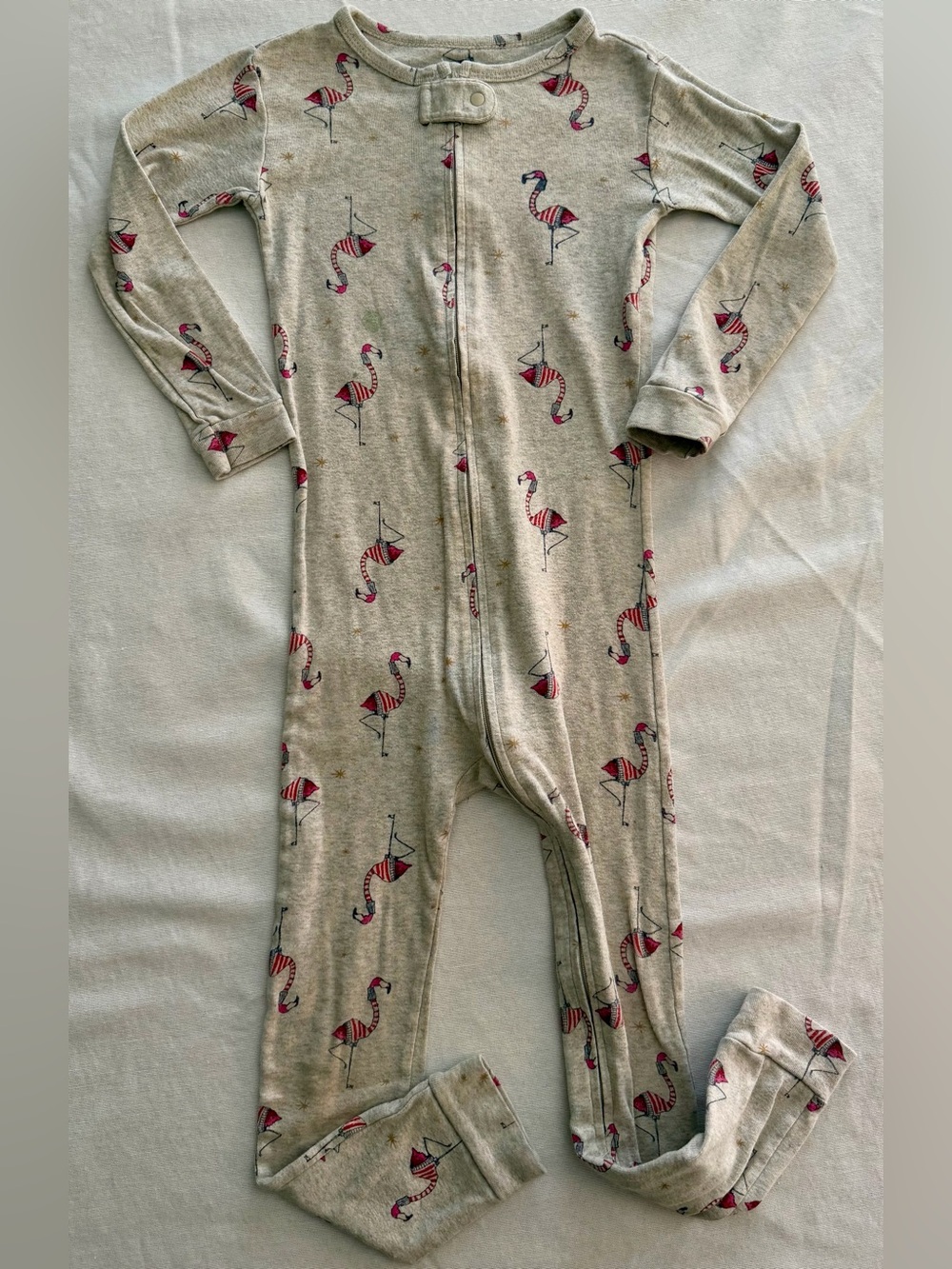 GAP Baby 4T Grey Flamingo Print One-Piece Pajamas Zip Front